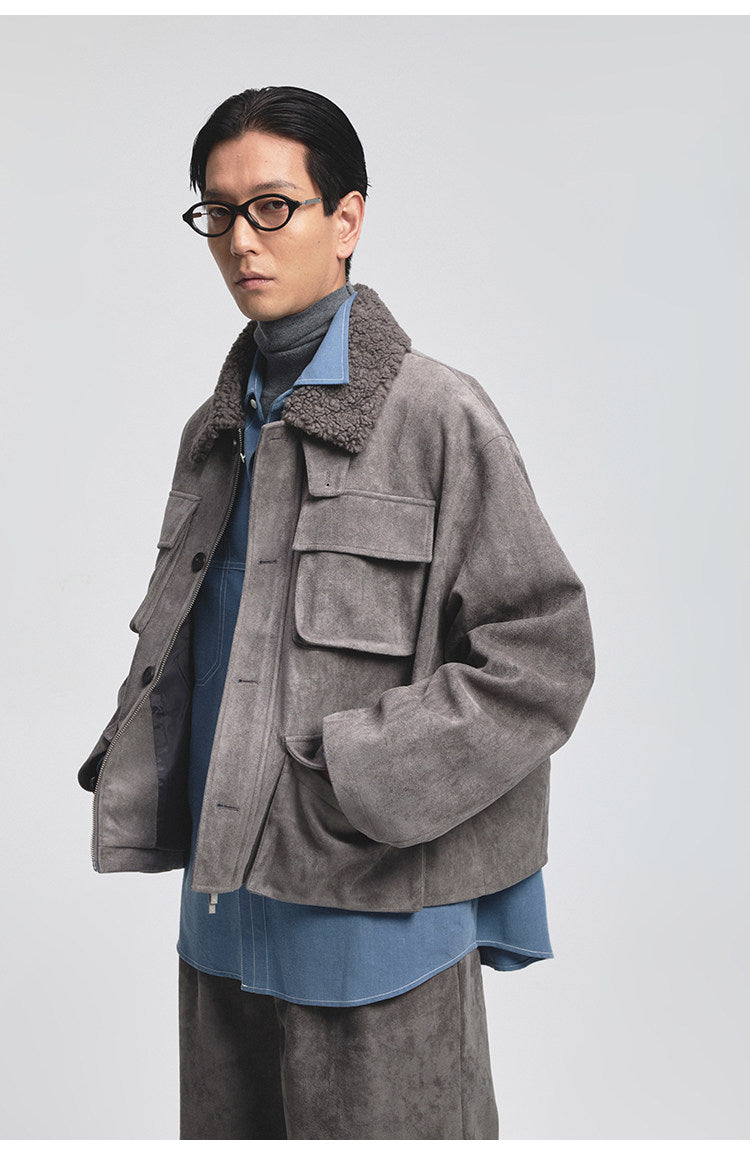 Flocked Multi-pocket Suede Jacket