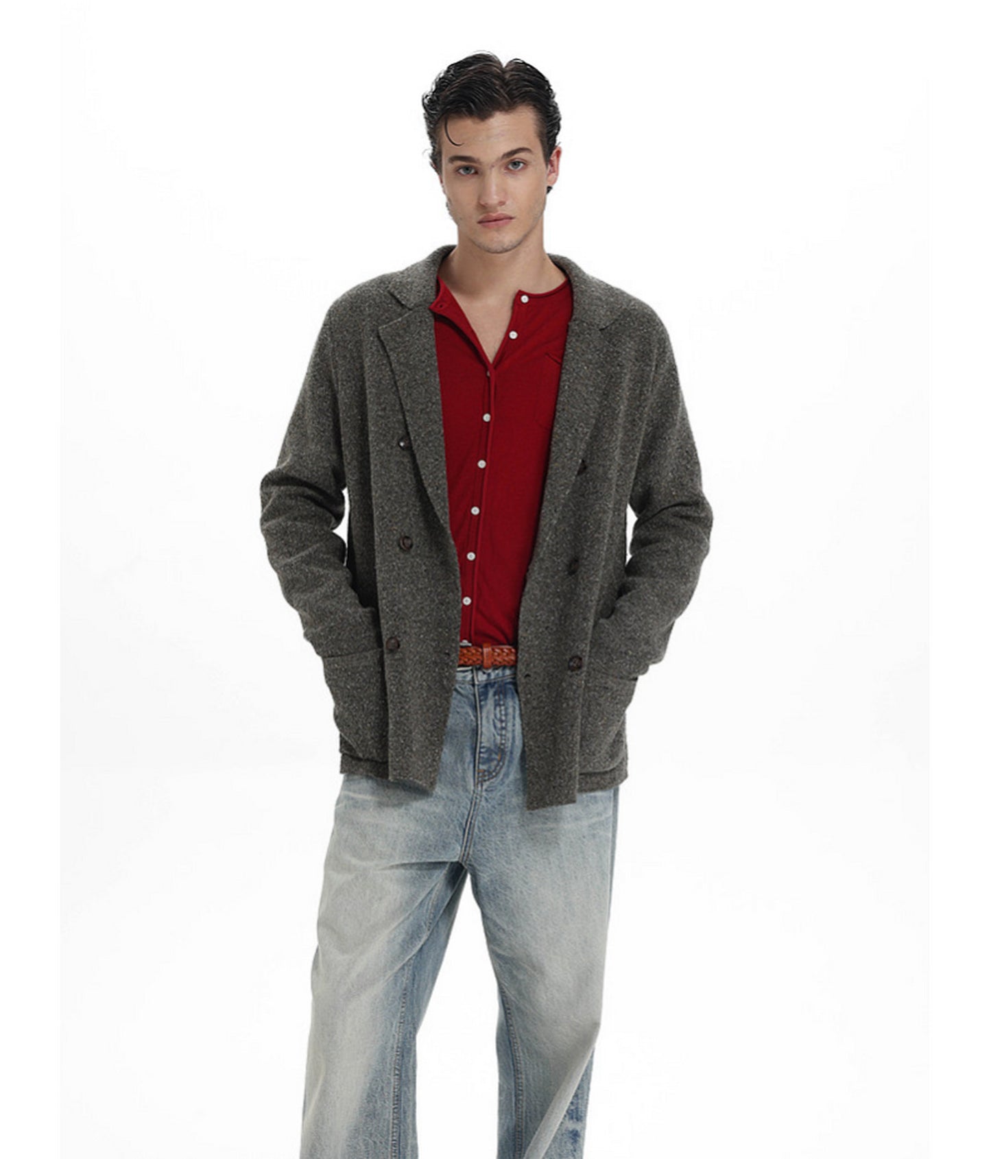 Double-Breasted Casual Knit Jacket