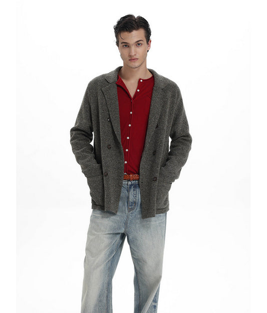 Double-Breasted Casual Knit Jacket