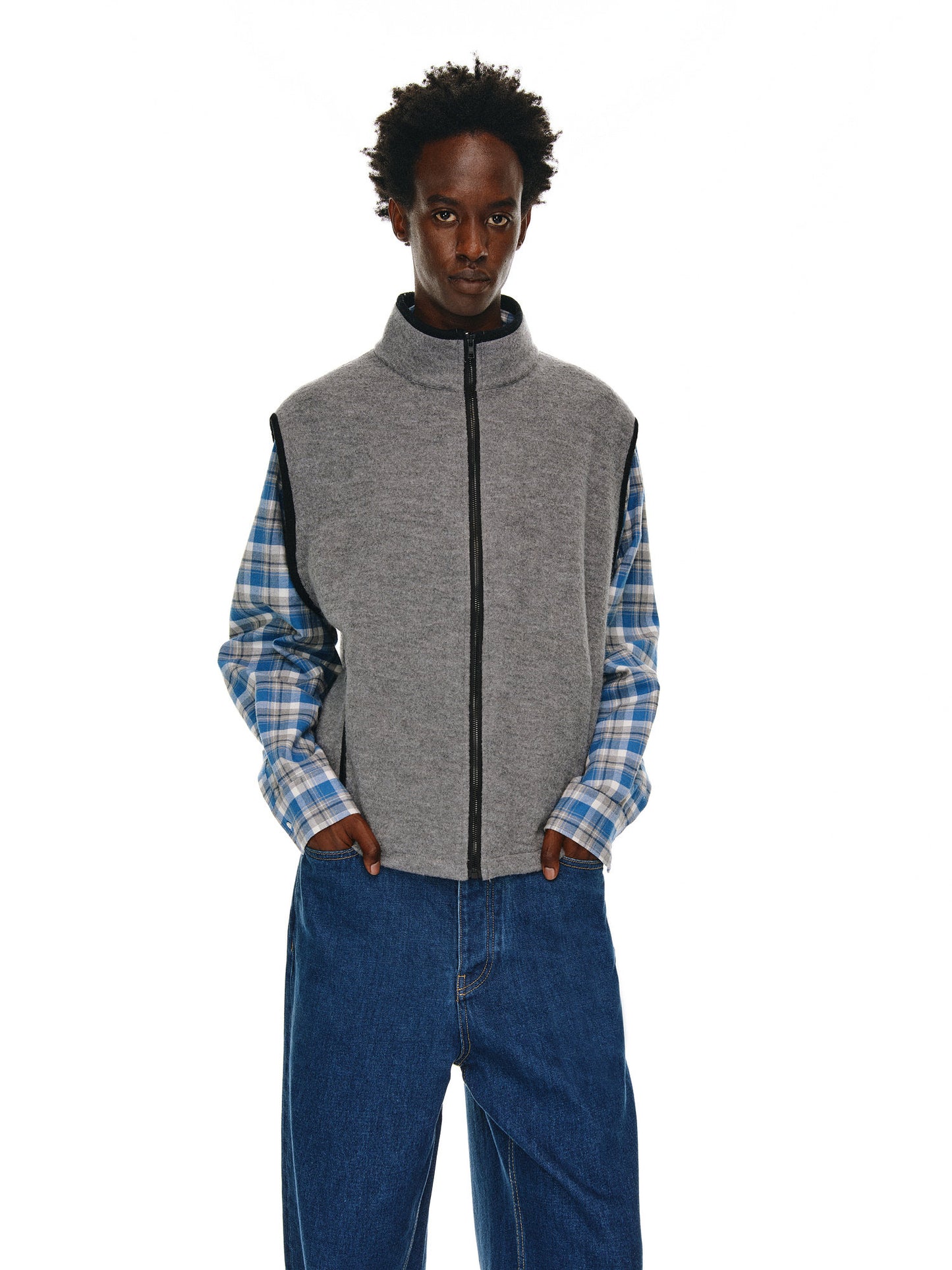 Wool Zipper Stand Collar Vest