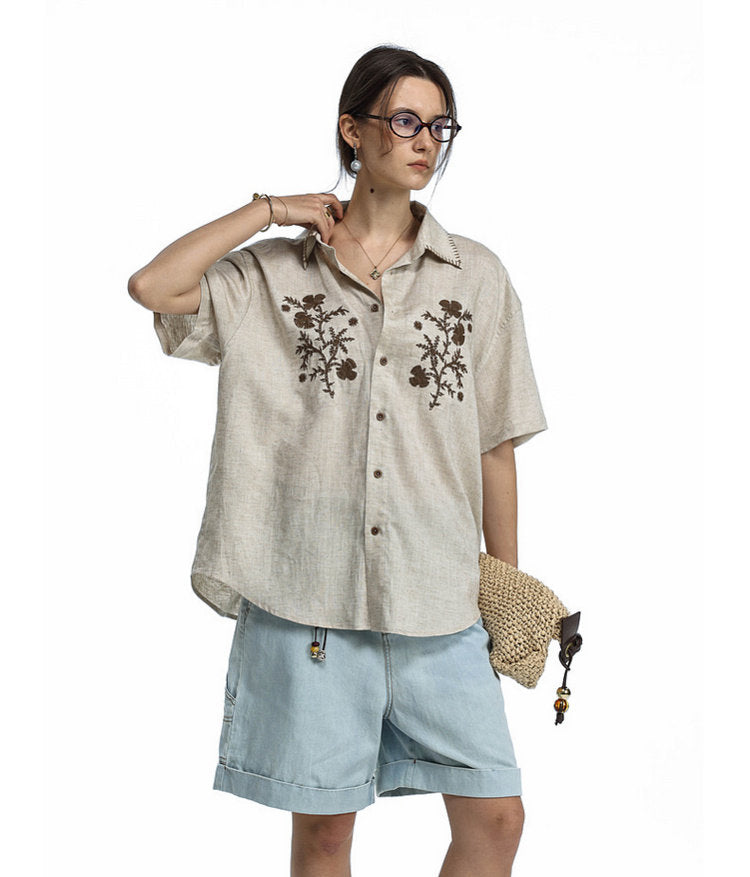 Vintage Floral Embroidered Shirt