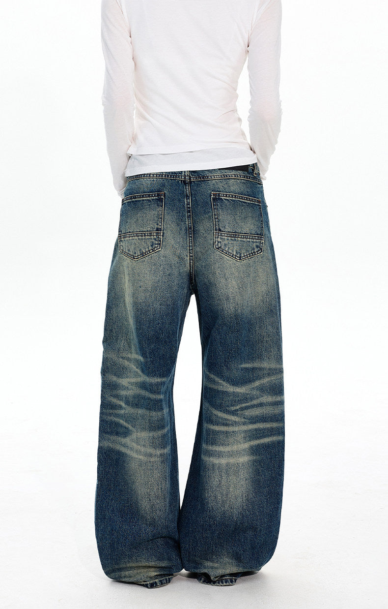 Deconstructed Washed Wide-Leg Jeans