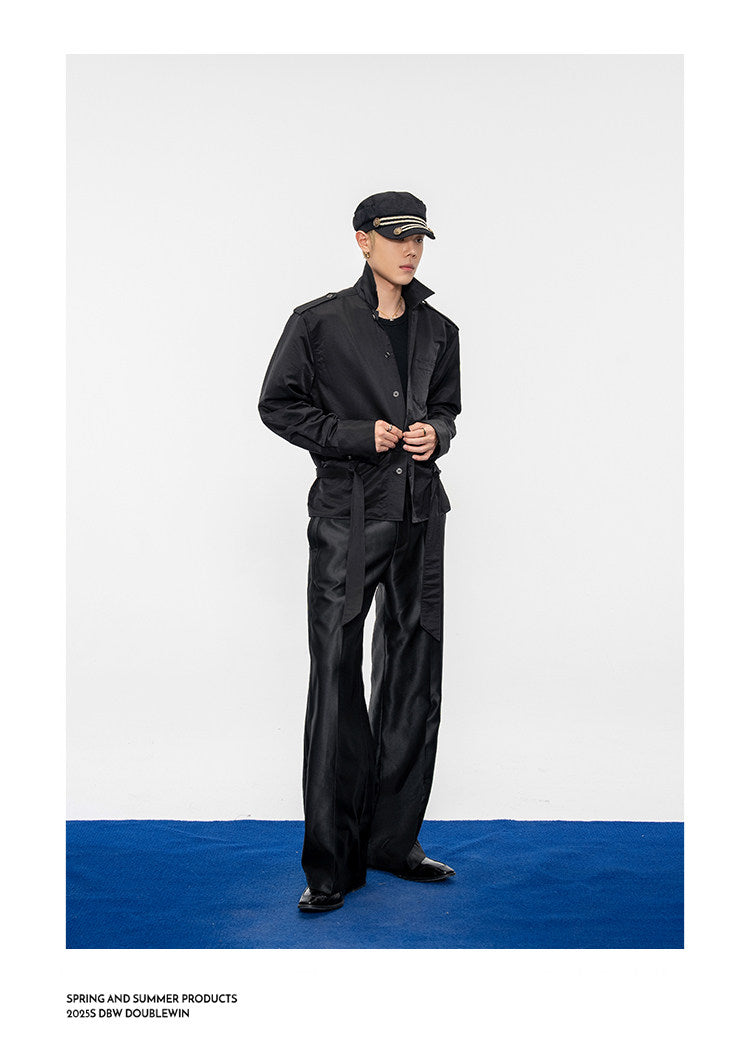 Wide-Shoulder-Pad Straight-Silhouette Shirt