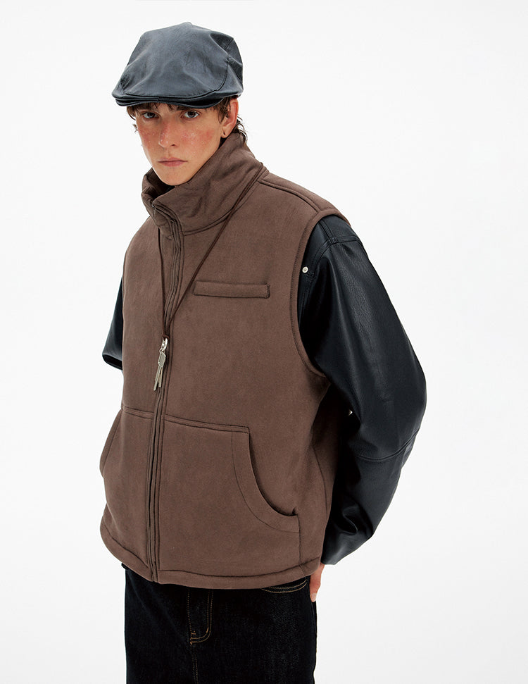 Suede Stand Collar Vest