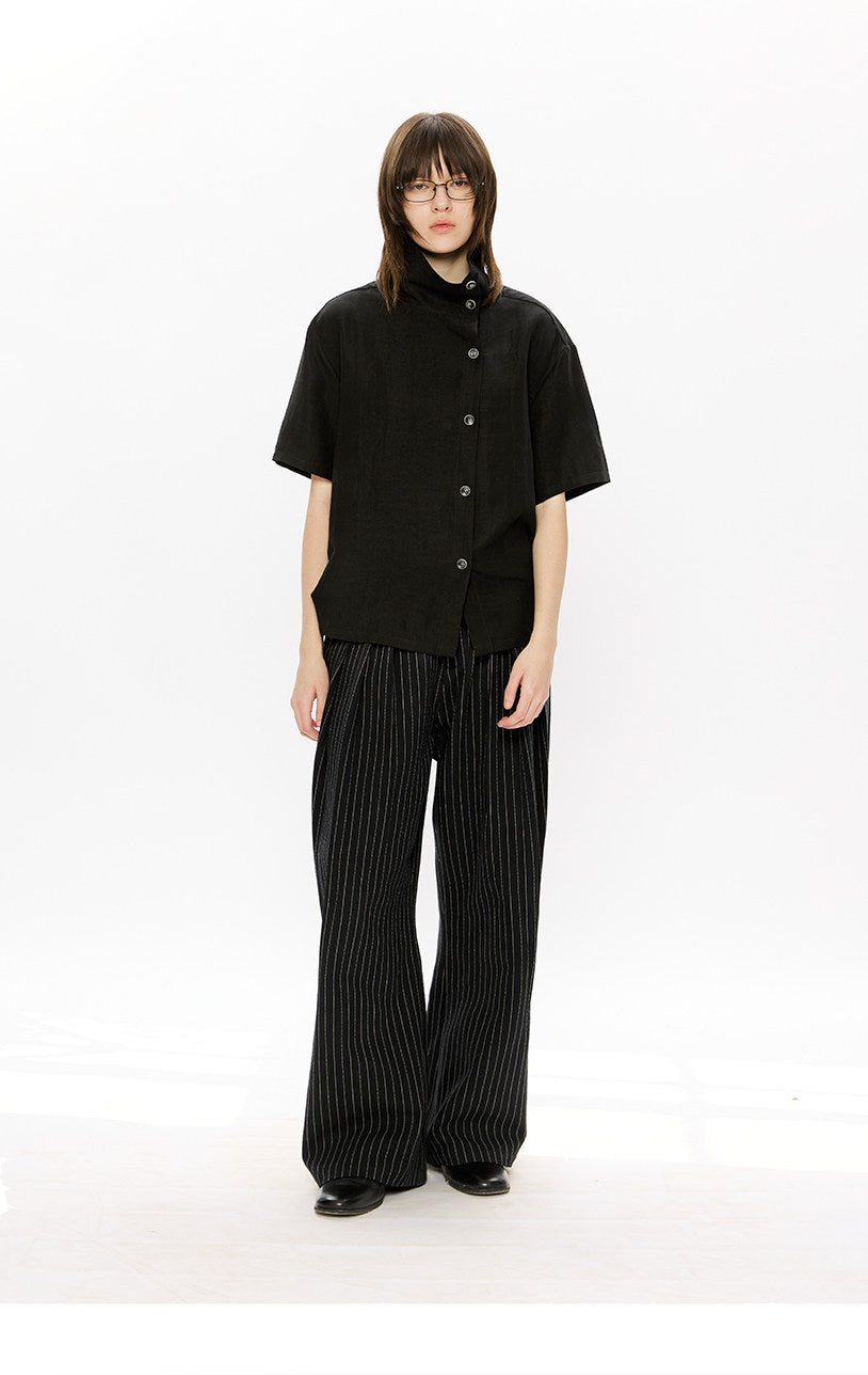 Diagonal placket stand-up collar shirt