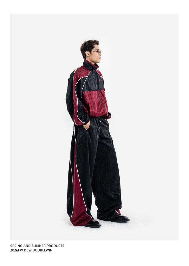 Color-Blocked Sporty Casual Pants Set
