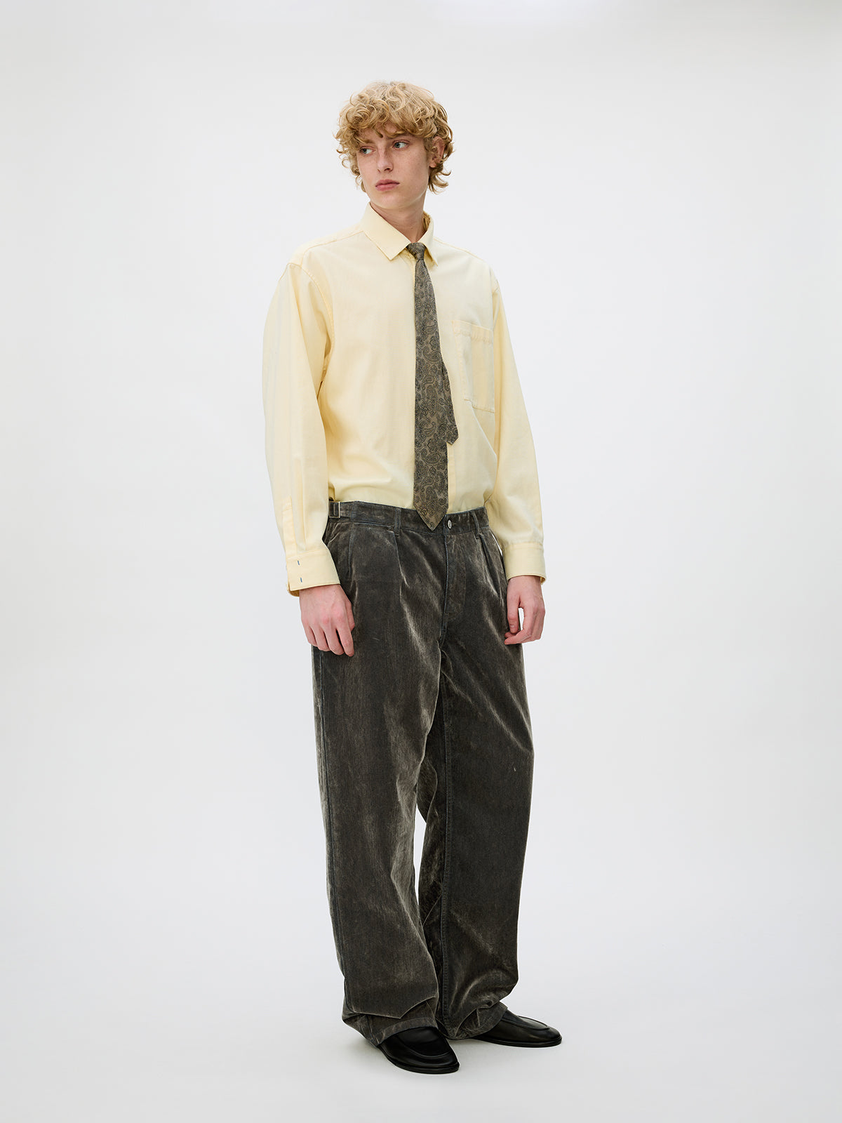 Adjustable Button Flock Denim Pants