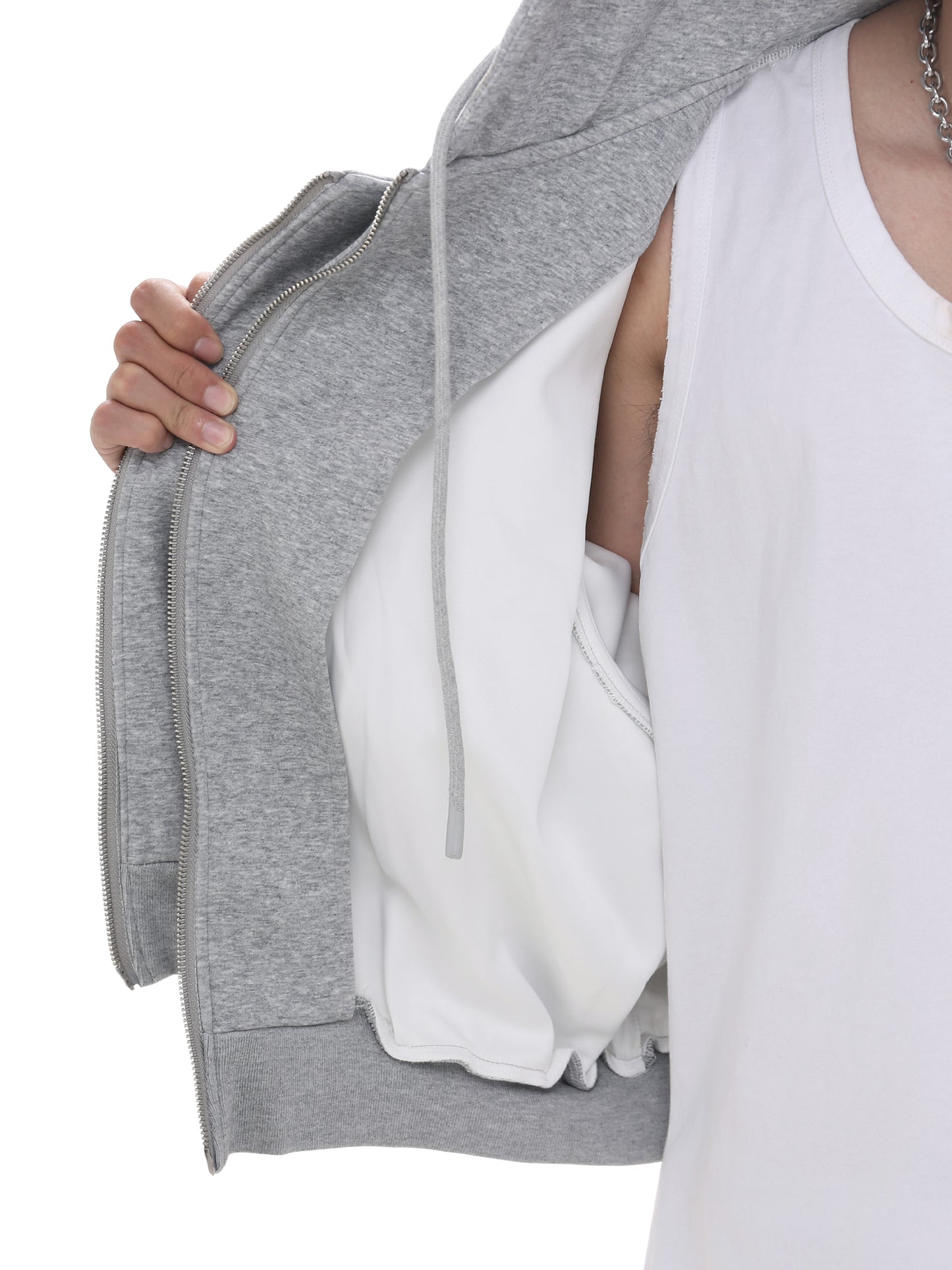 Faux two-piece sweatshirt with hood