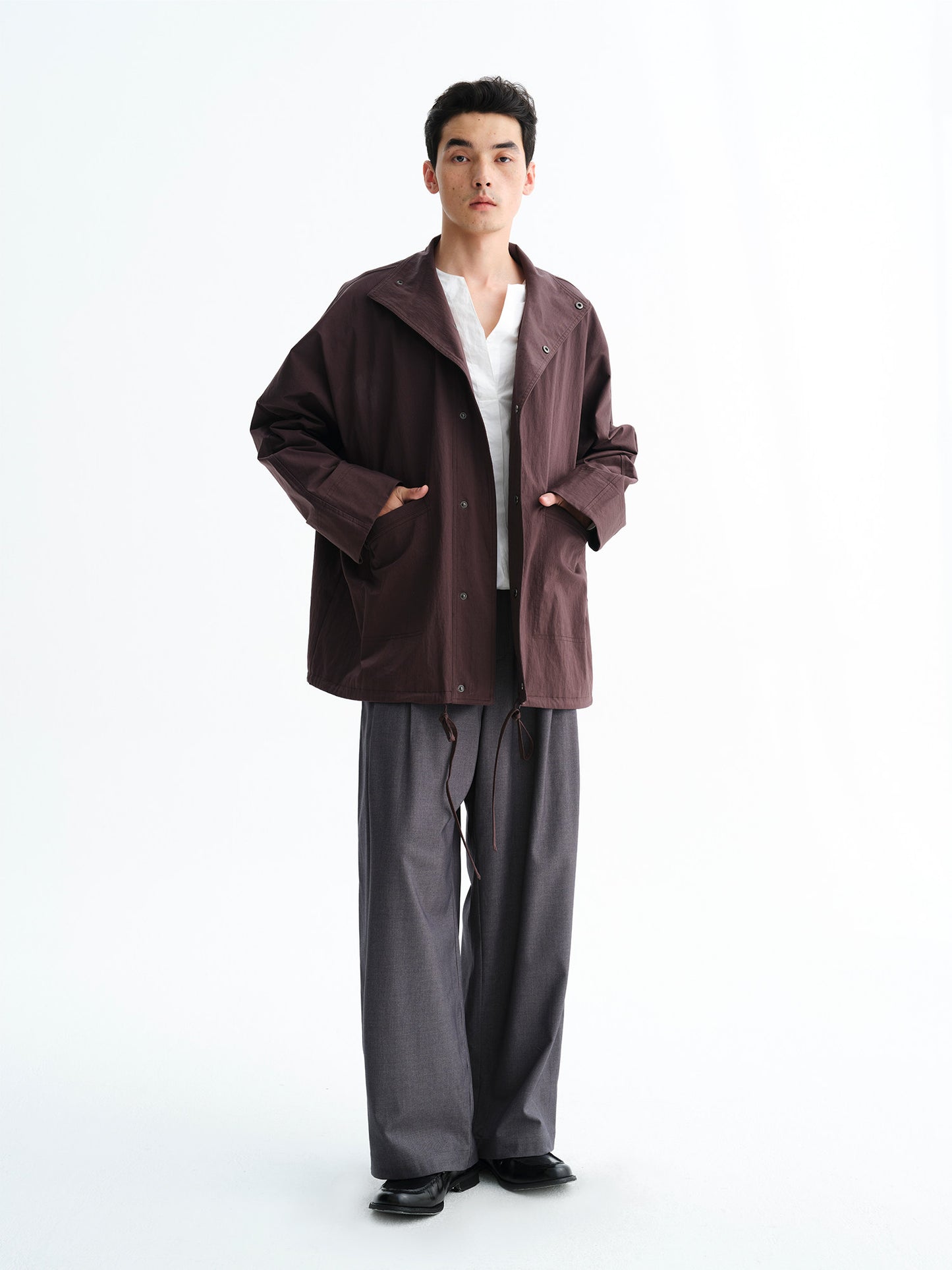 Wool Blend Double-Pleated Casual Pants