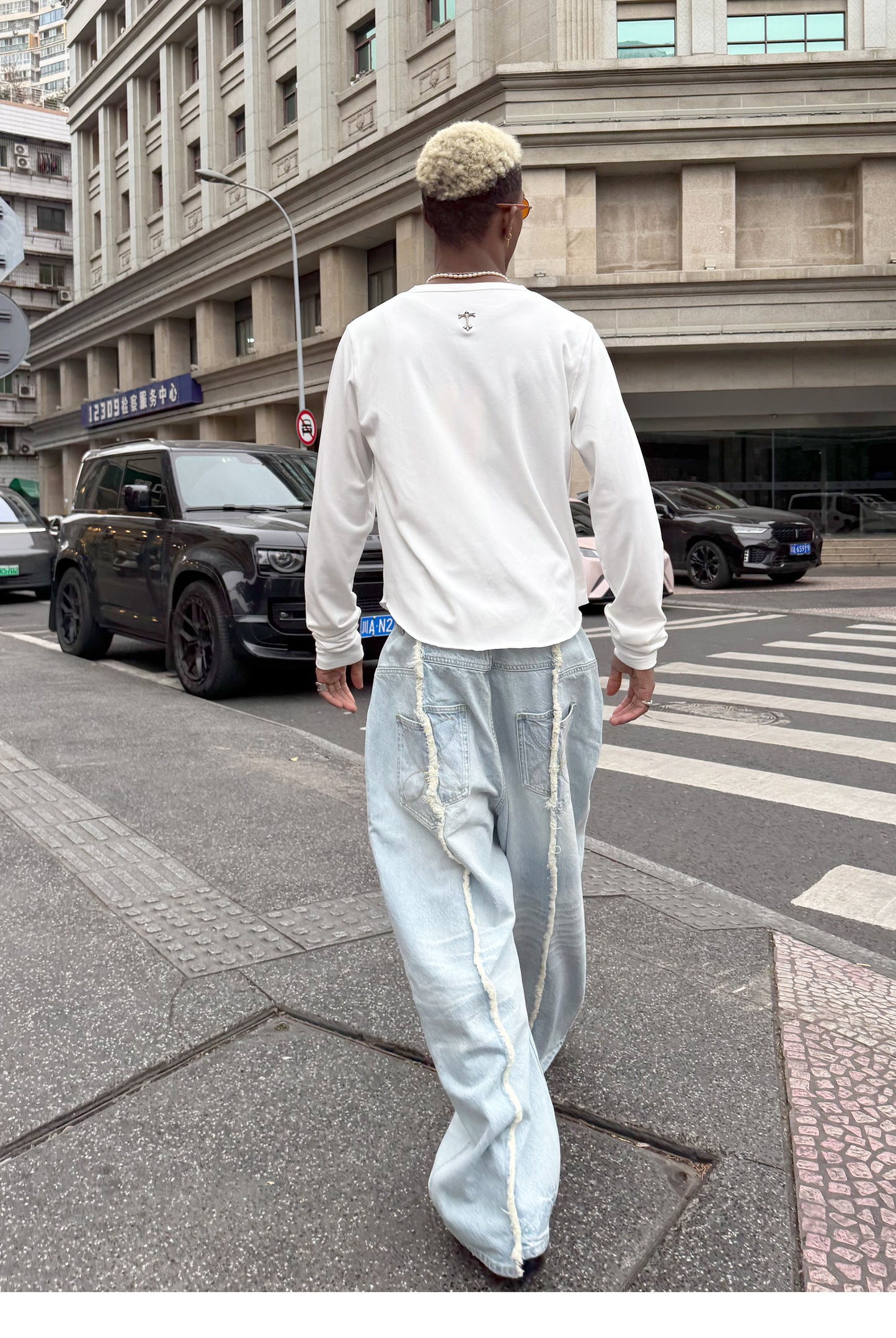 Wash-treated Patchwork Denim Pants