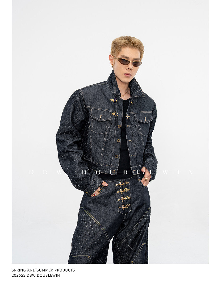 Denim Jacket with Leather Eyelets