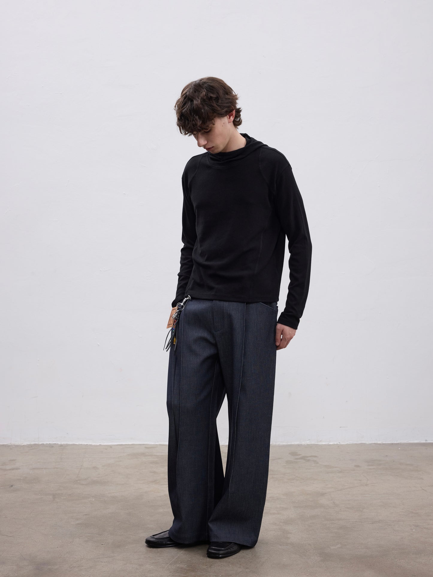 Faux Denim Pleated Casual Pants