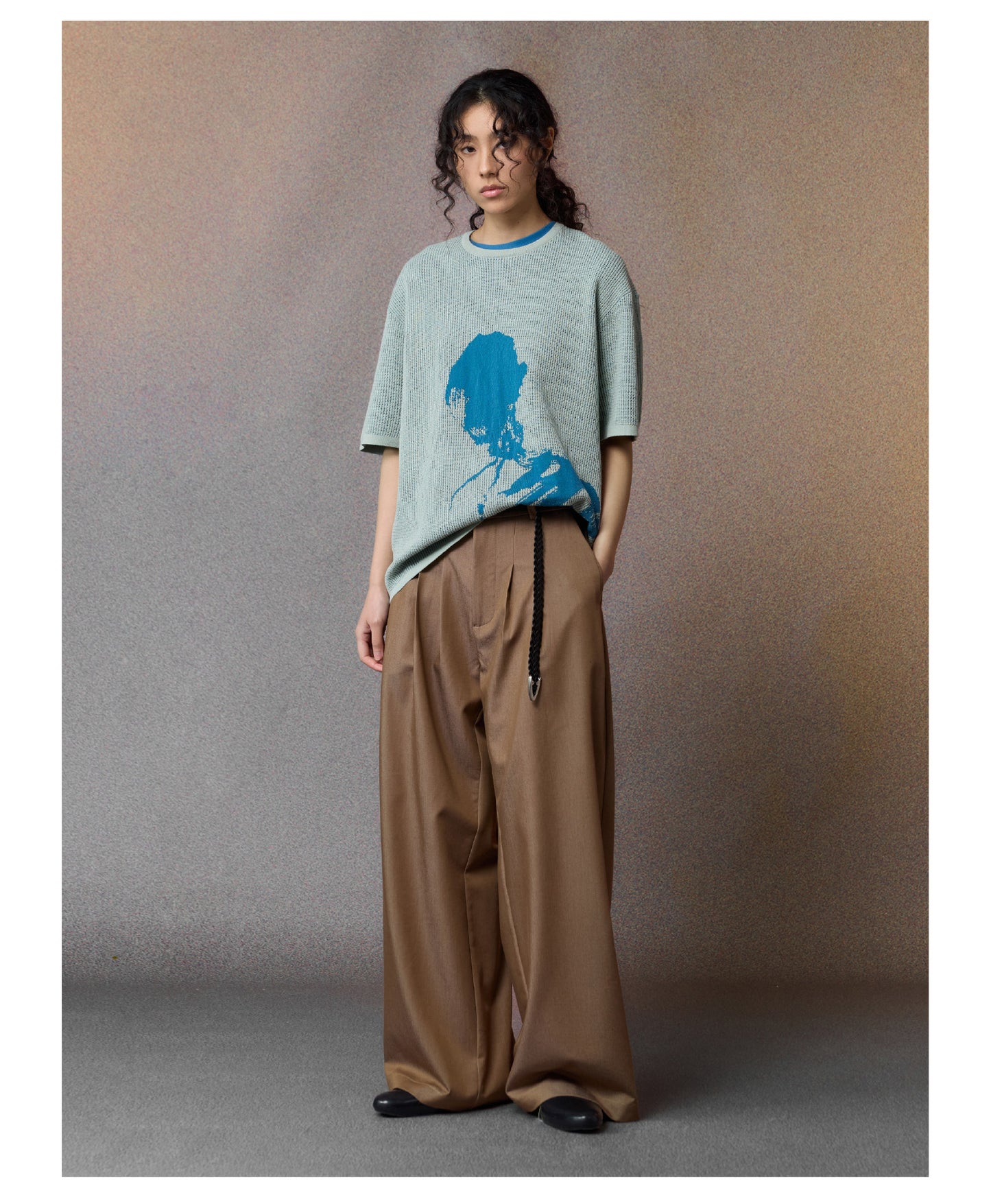 Contrast-Color Printed Knit Shirt