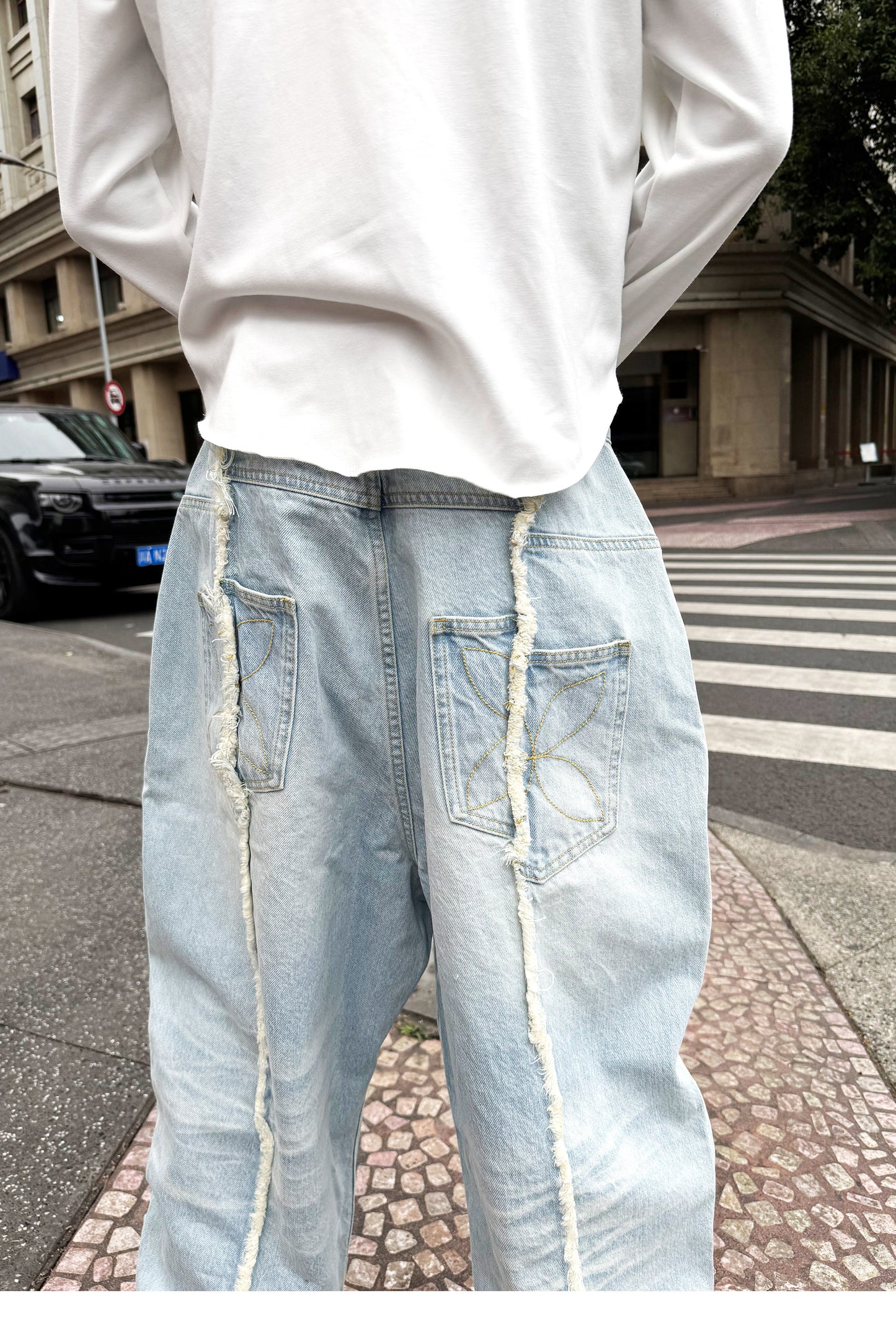 Wash-treated Patchwork Denim Pants