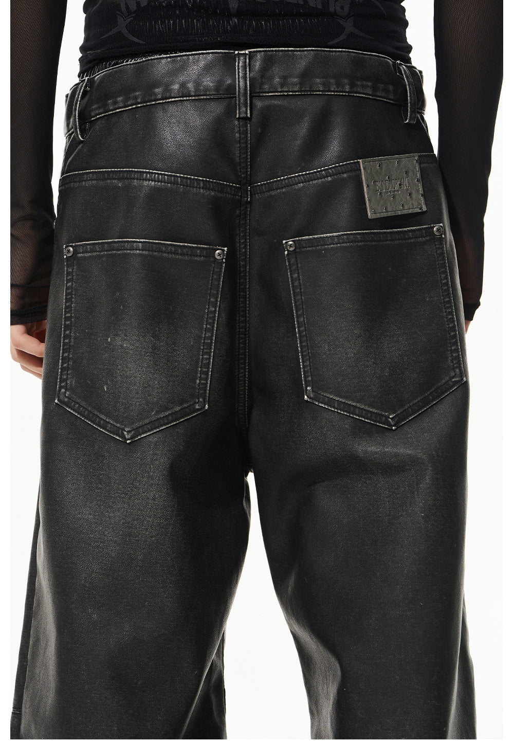 Damaged Washed Lace-up Leather Pants