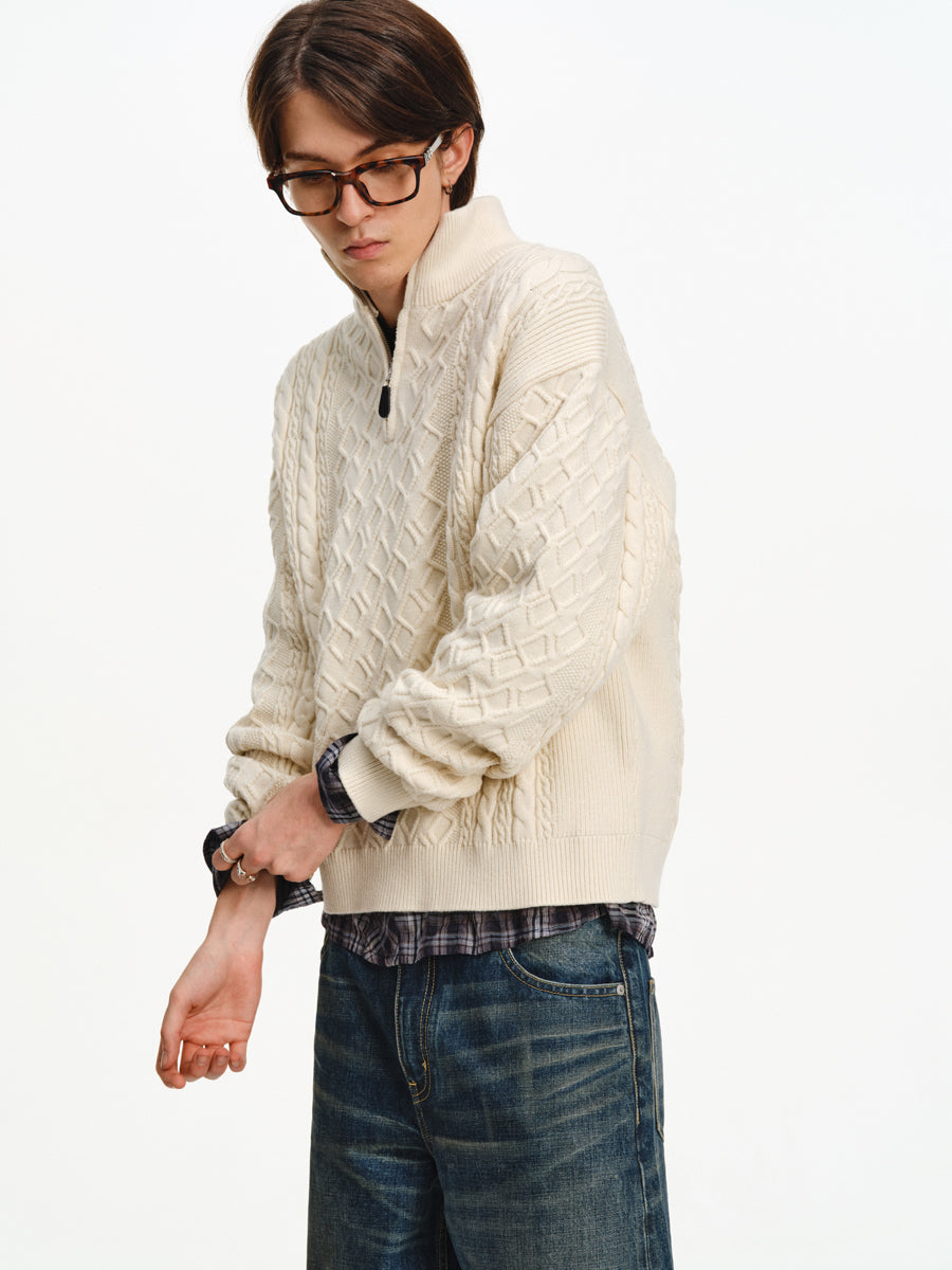 Stand Collar Half-Zip Sweater