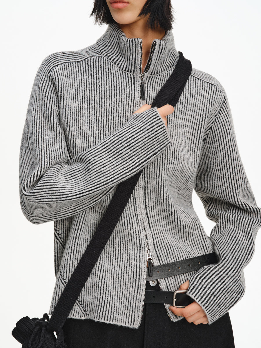 Contrast Textured Rib Cardigan