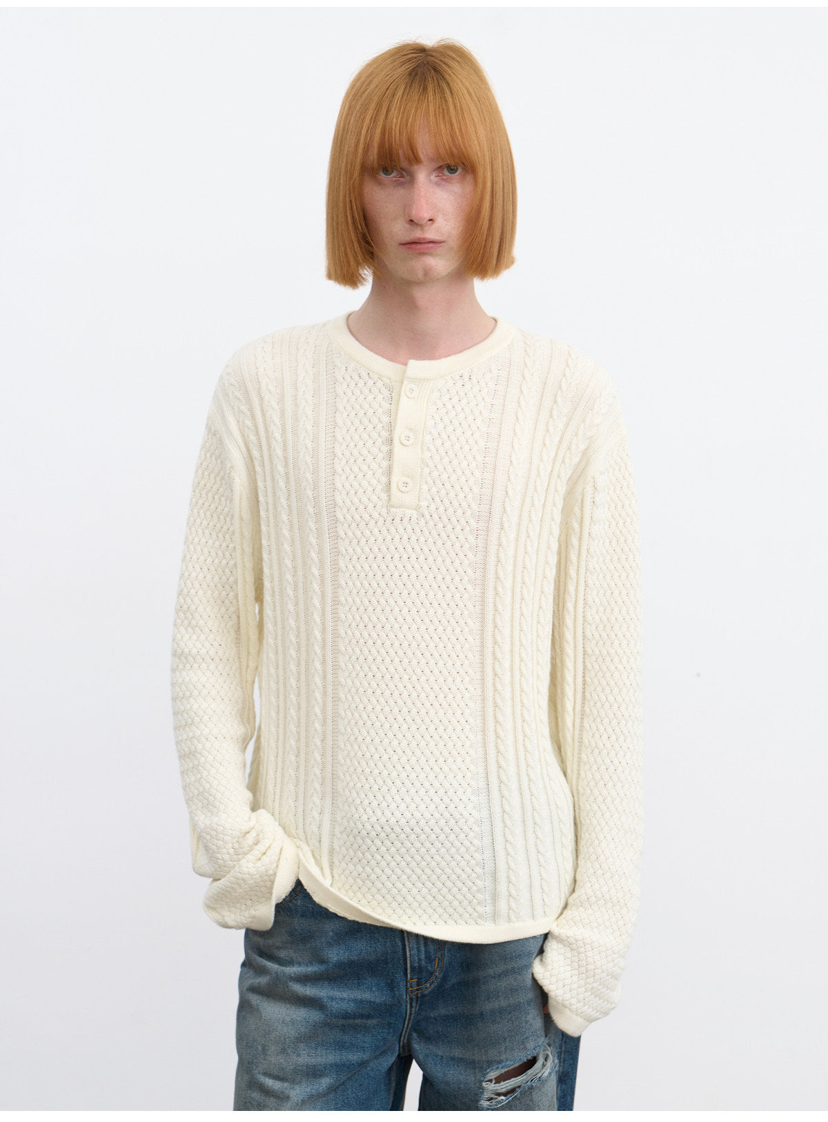 Henley-Neck Knit Shirt