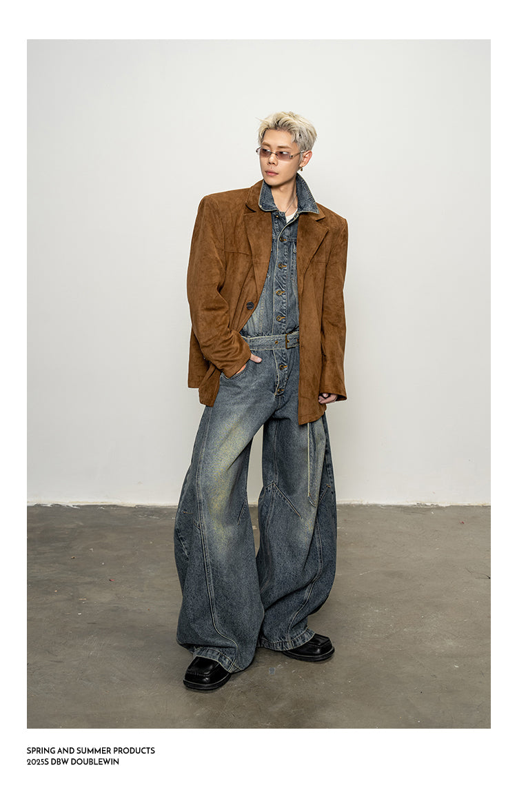 Shoulder Pad Denim Jumpsuit