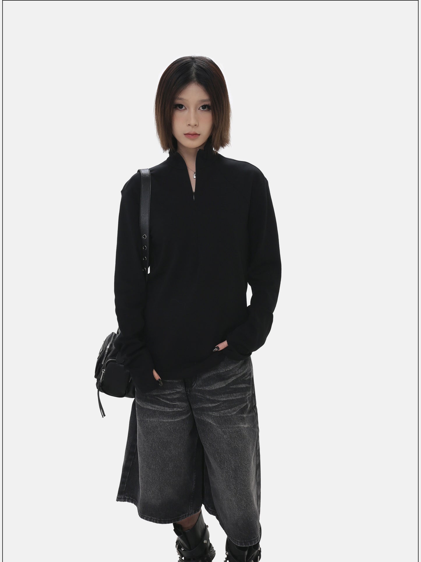 Stand-up Collar Zipper Shirt