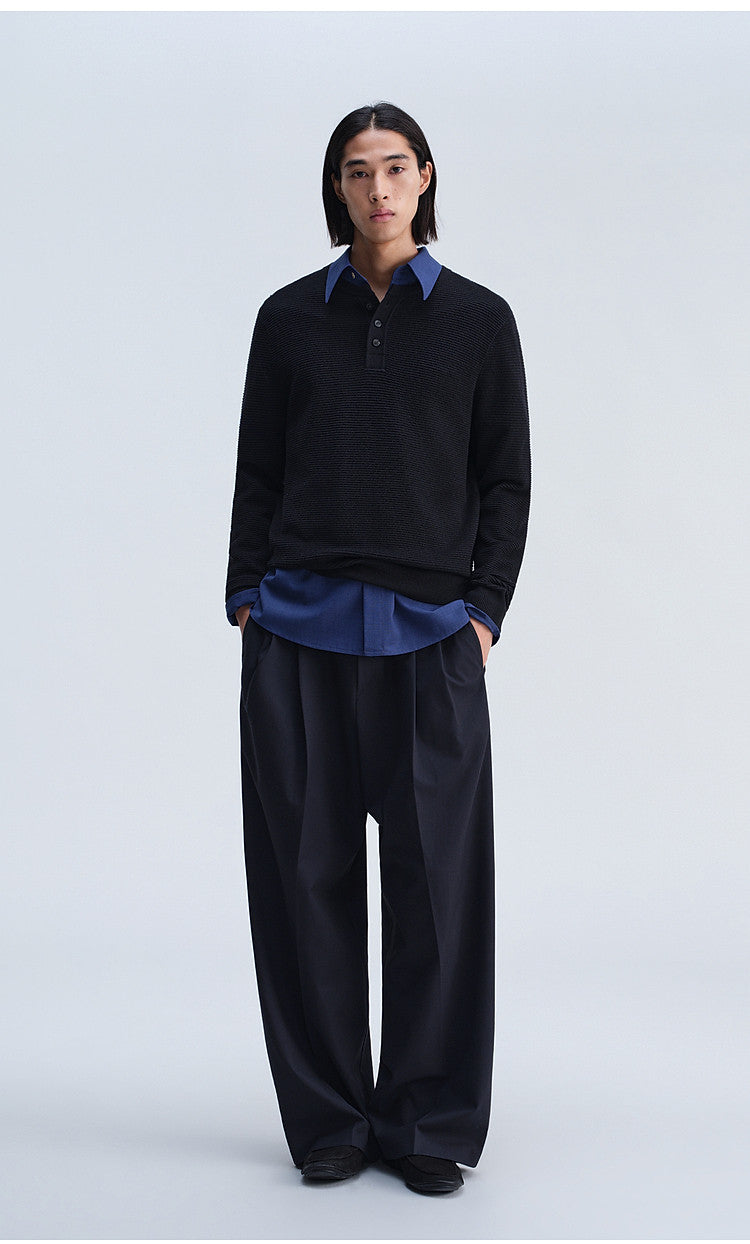 Henry-Collar Button-Down Shirt