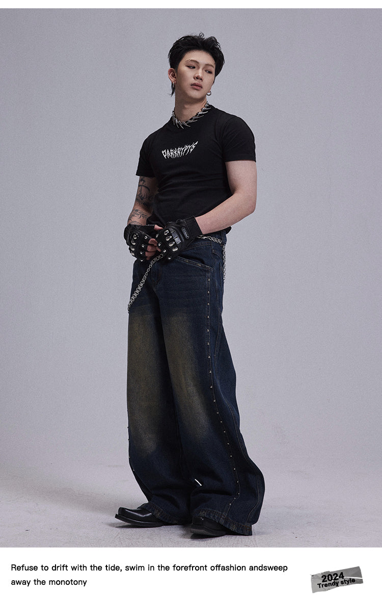 Rivet Stitch Wide Leg Jeans