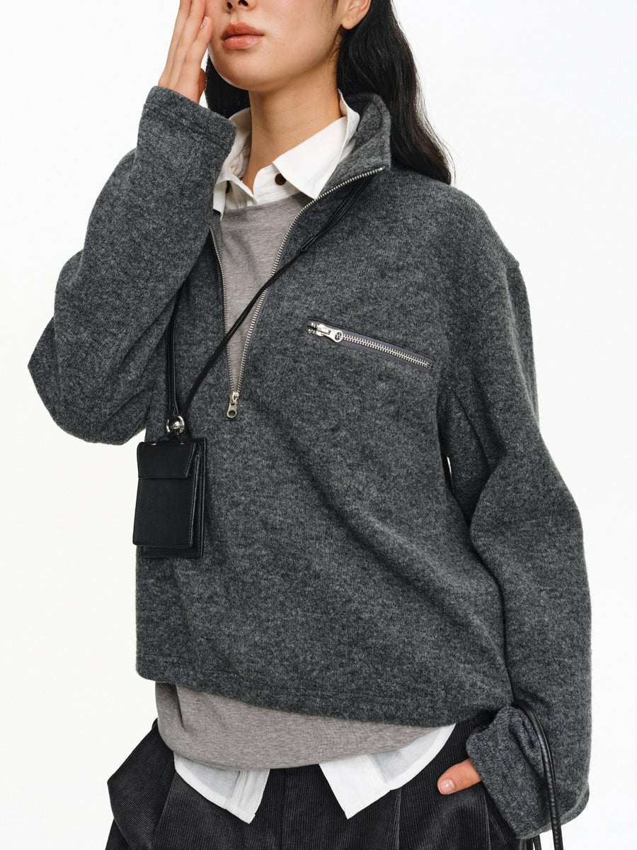 Stand Collar Zipper Shirt