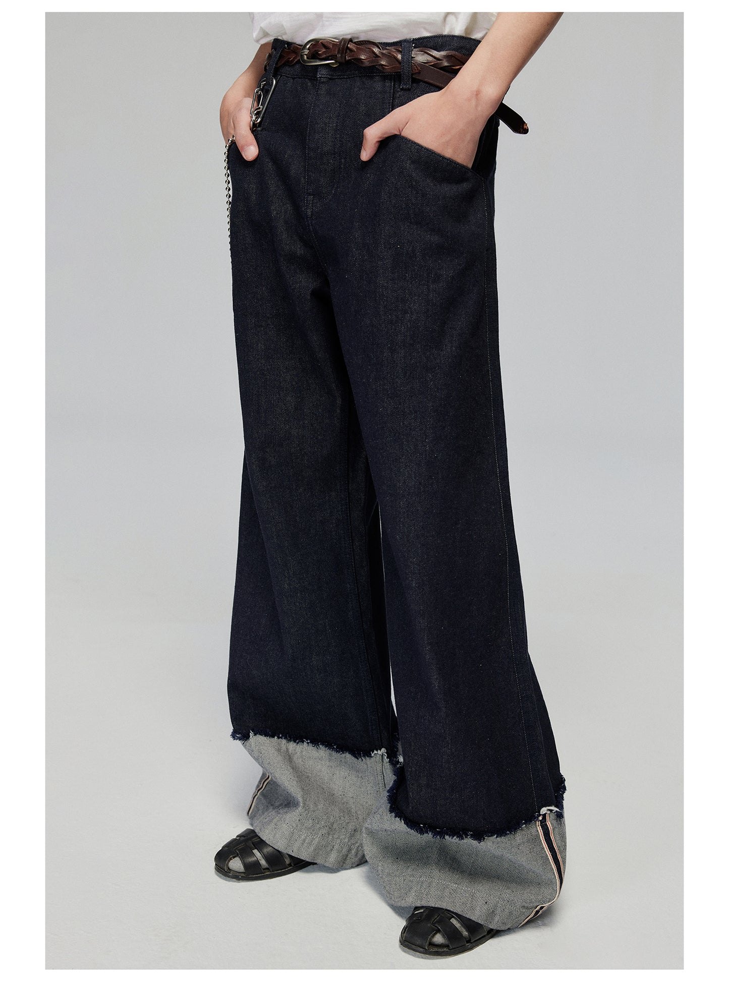 Original color wide denim pants