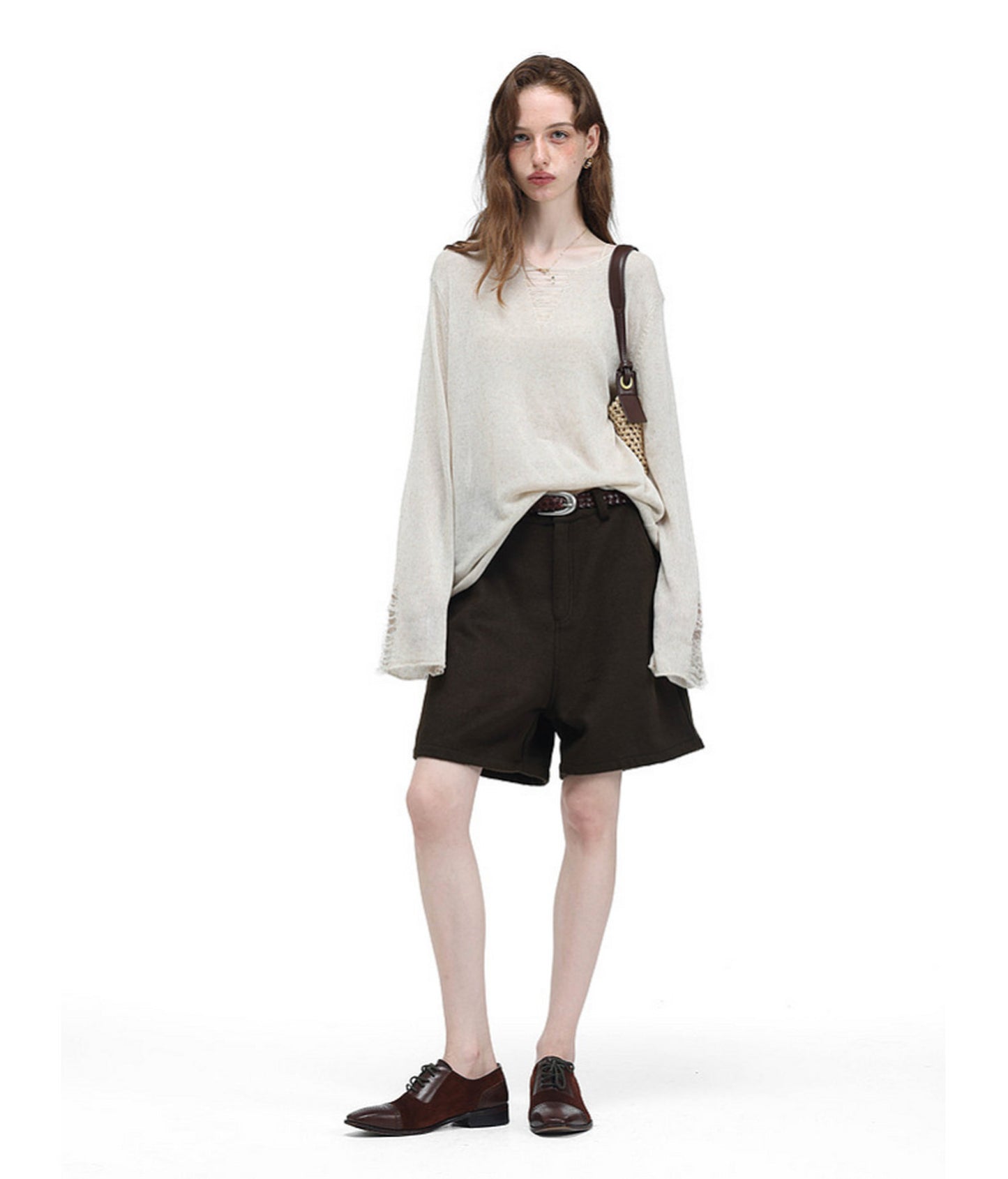 V-Neck Drawstring Lightweight Knit Shirt