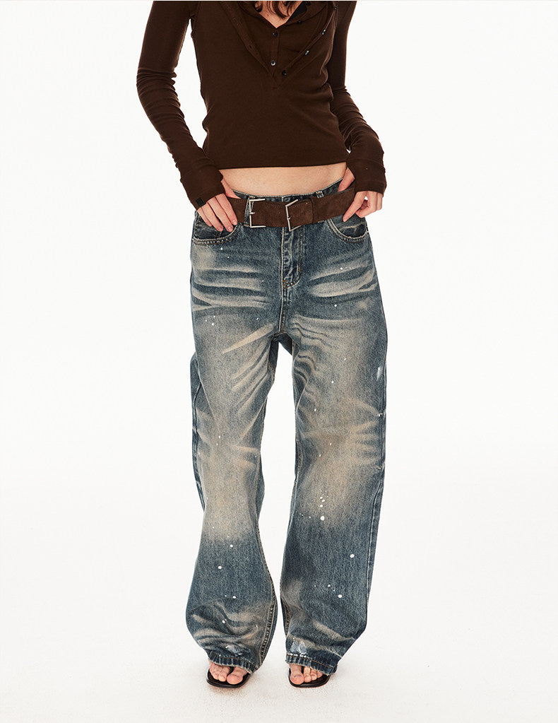 Distressed jeans with a paint-splatter design