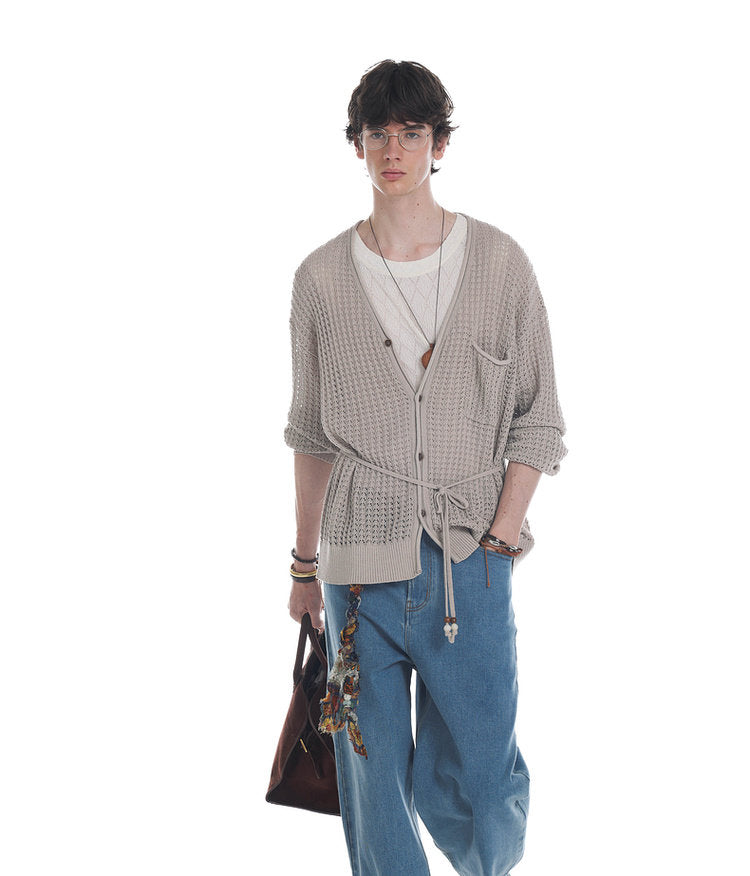 Beaded Knit V-Neck Cardigan