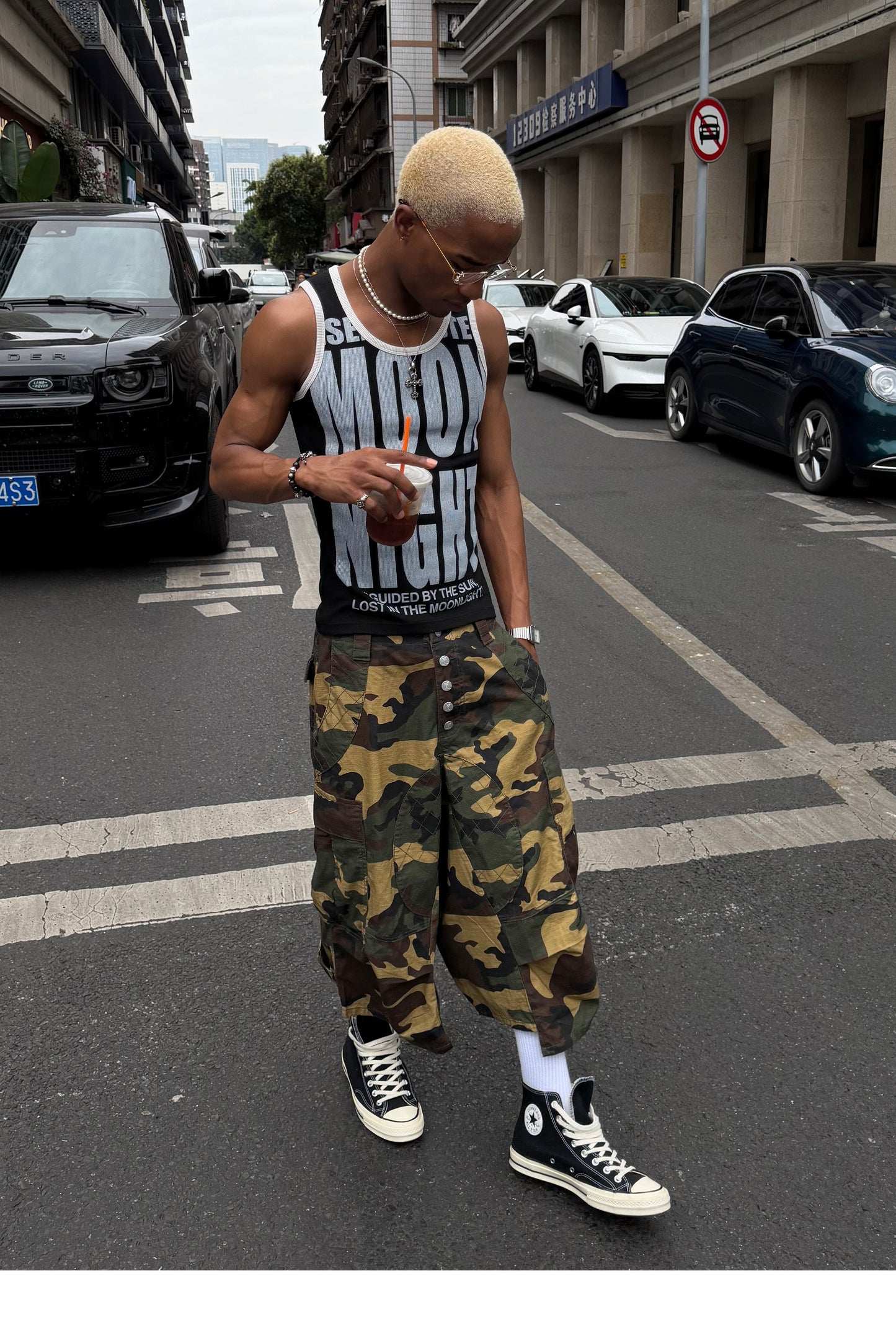 Camouflage-Patterned Workwear Quilted Shorts
