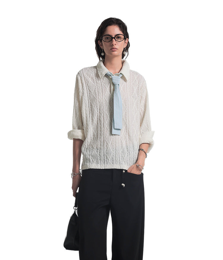 Hollow Jacquard Polo Shirt