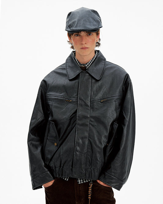 Cool Lapel Design PU Leather Jacket