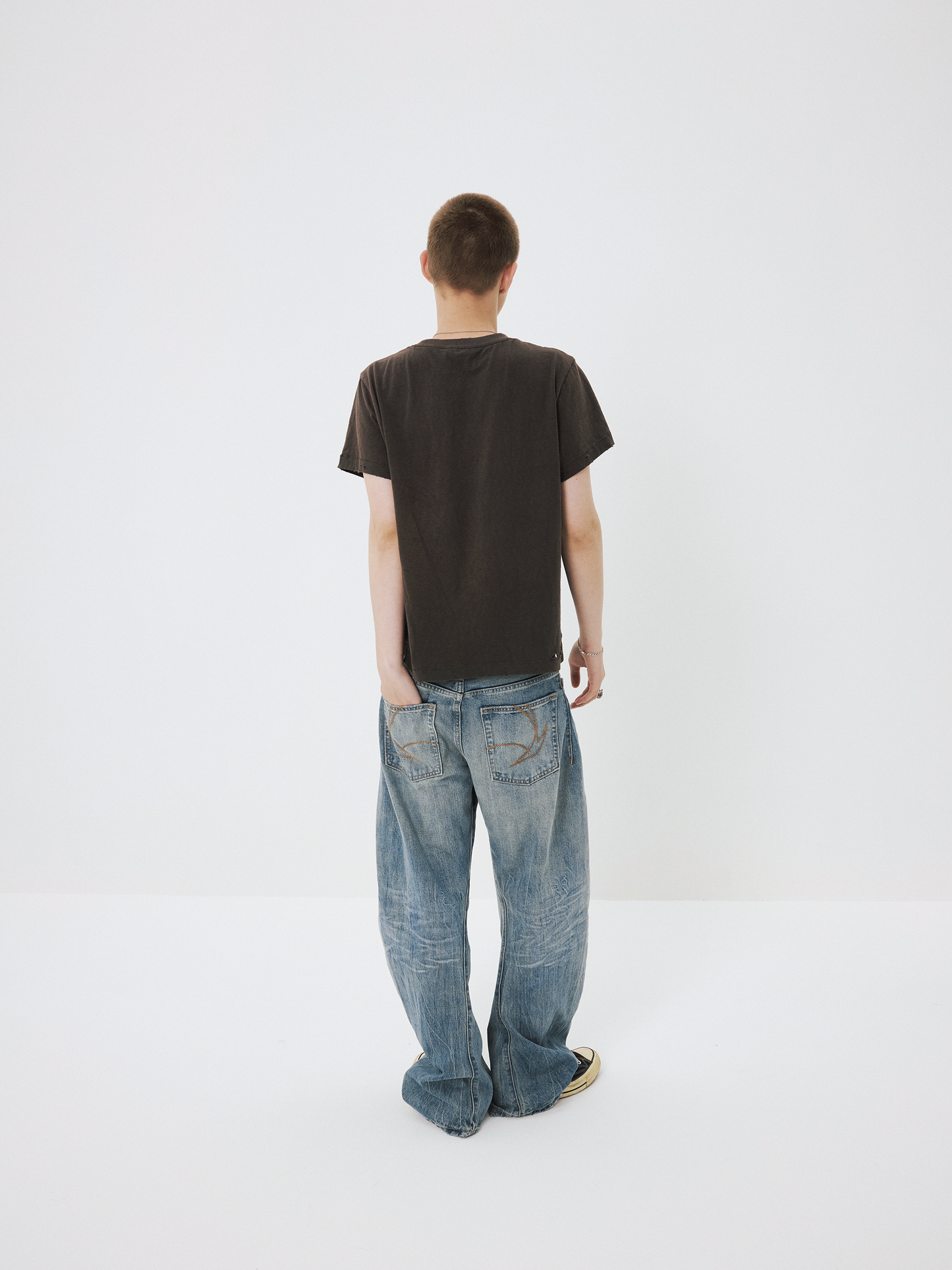 Retro Curve-Cut Blue Denim Pants