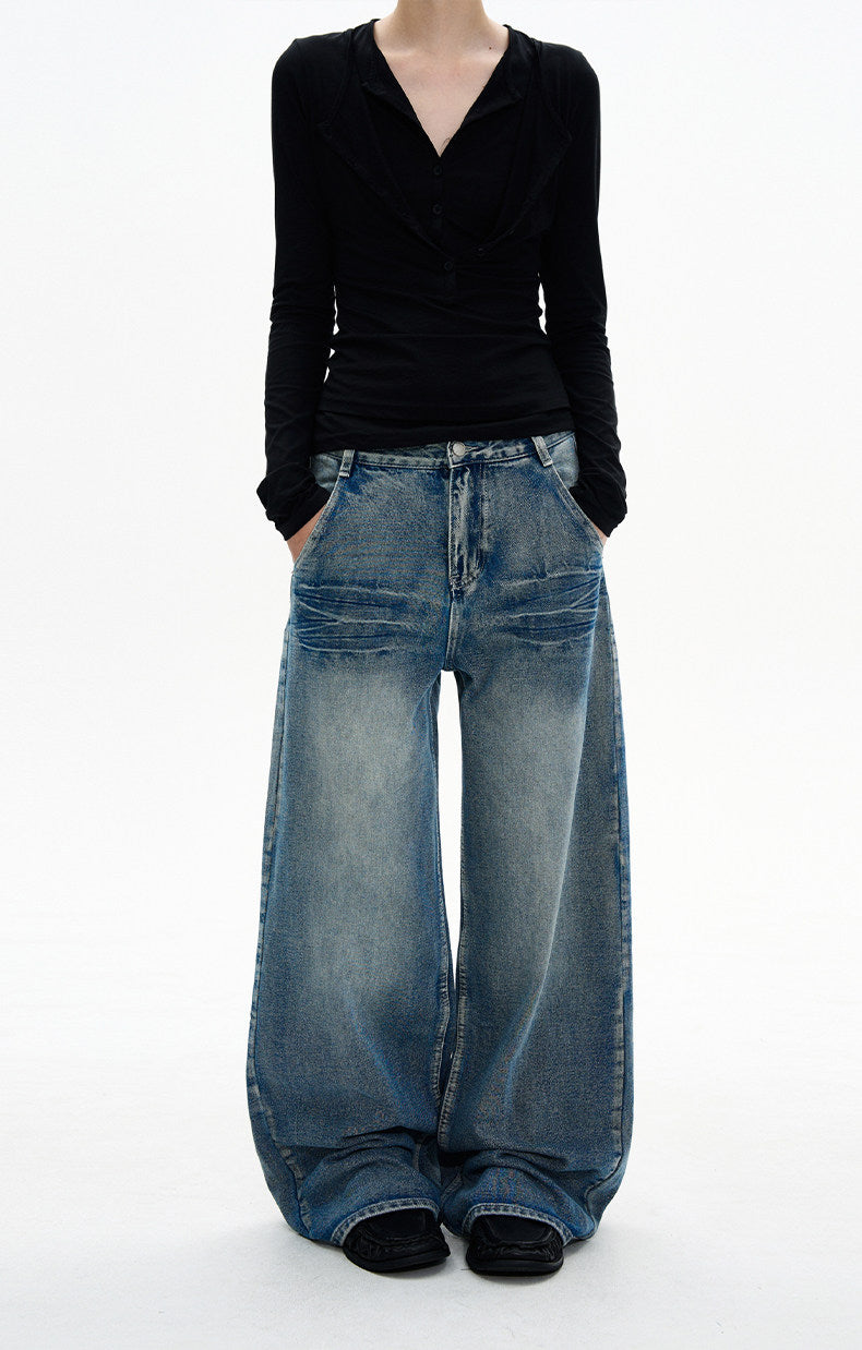 Unisex Crack-Washed Jeans