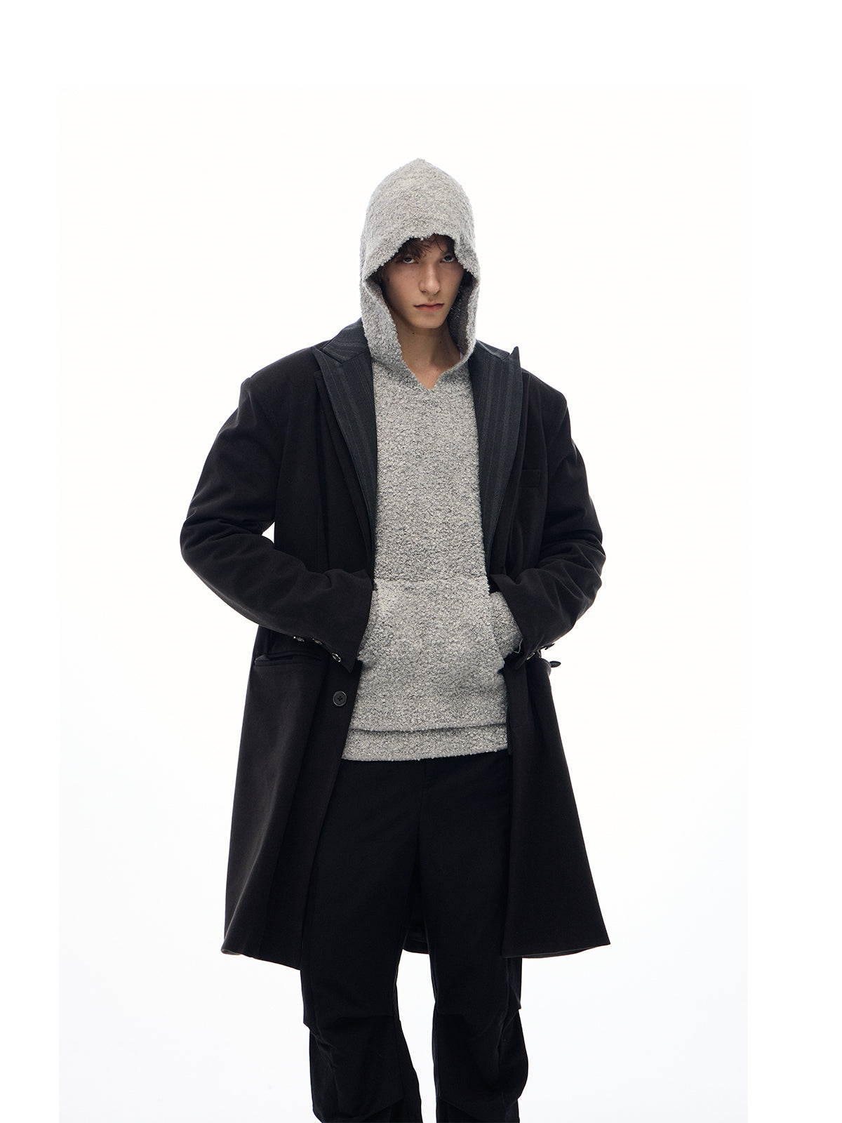 Double collar faux two-piece wool coat