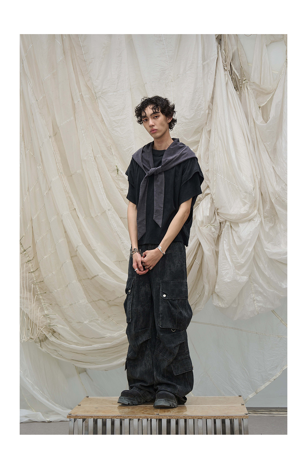 Washed multi-pocket bomber pants