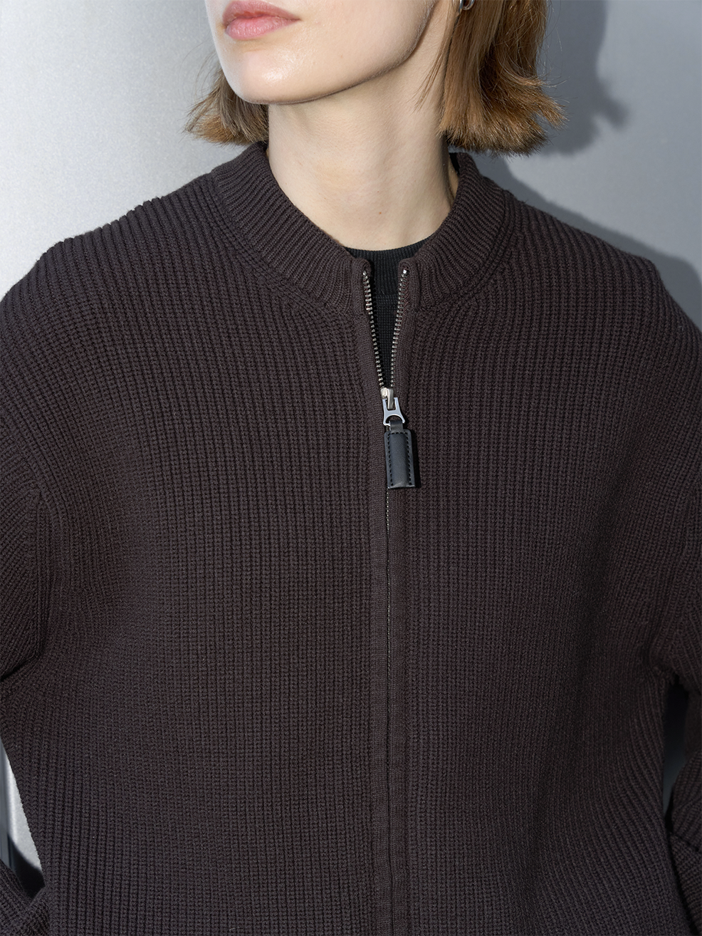 Crew Neck Zip-Up Cardigan