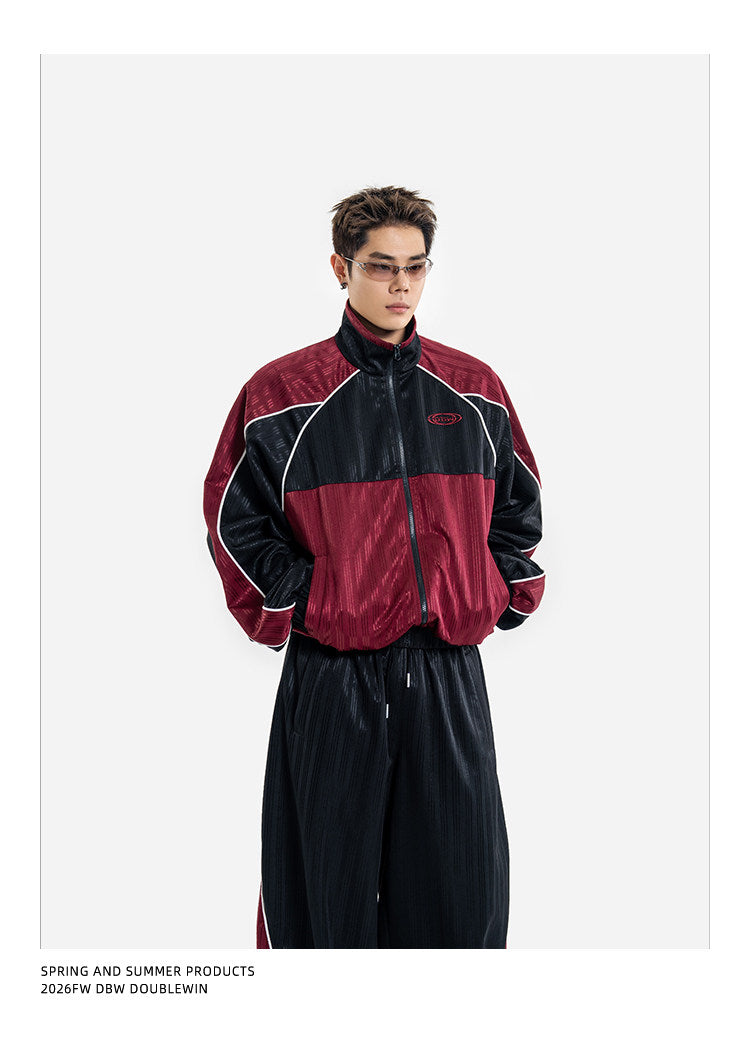 Color-Blocked Sporty Casual Pants Set