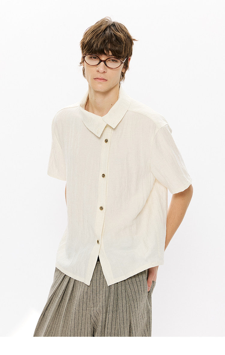 Diagonal placket stand-up collar shirt