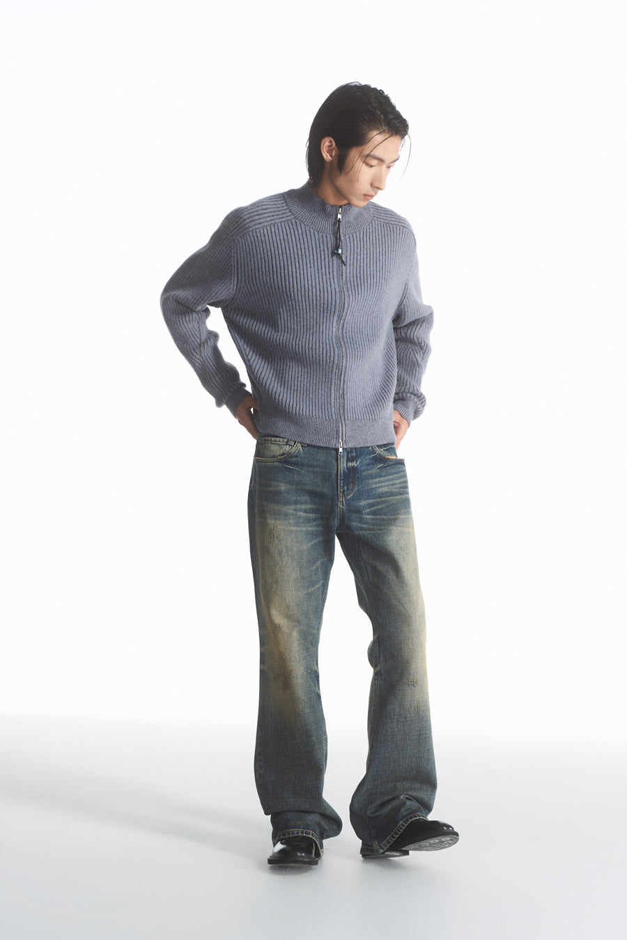 Ribbed Double Zipper Cardigan