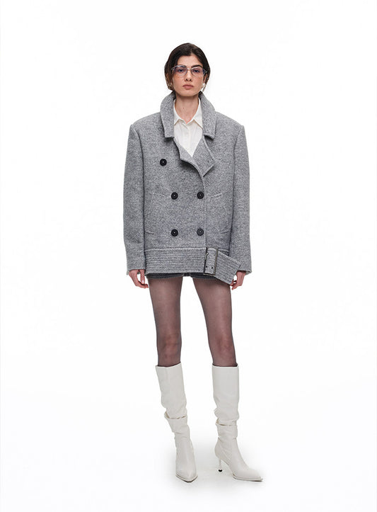 Wide-belt wool jacket