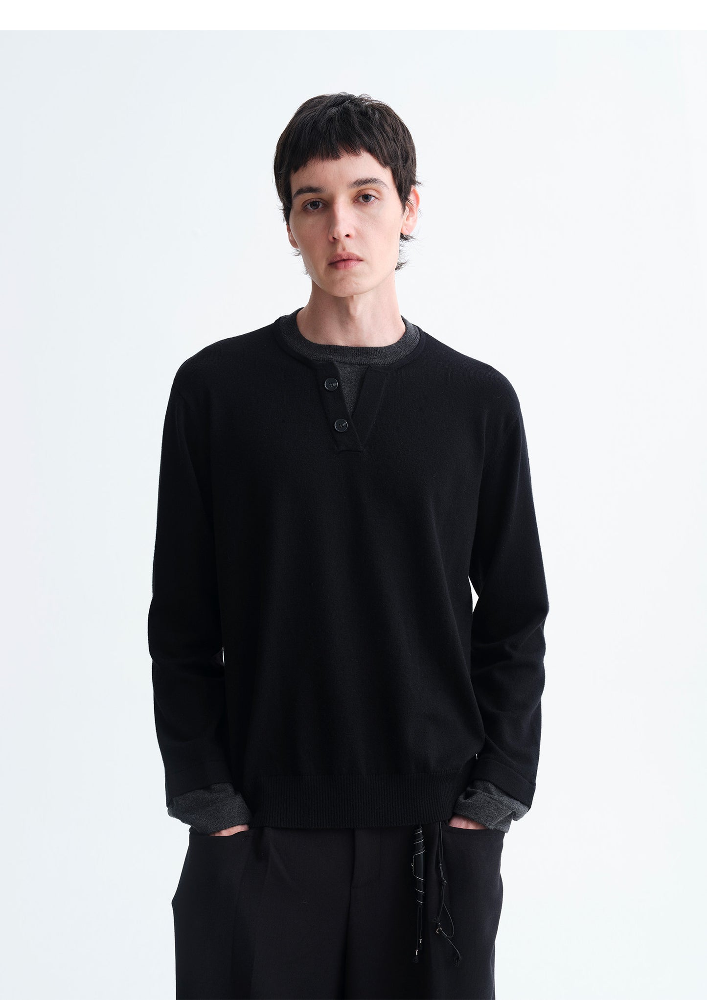 Faux Two-Piece Henley Collar Sweater