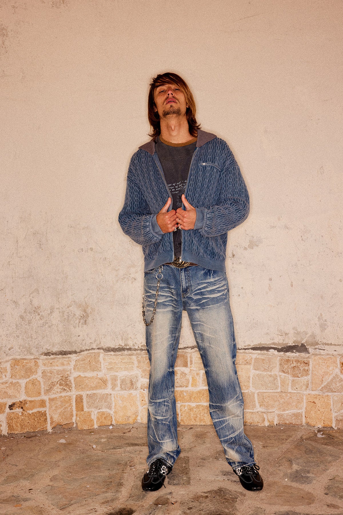 3D Pleated Distressed Jeans