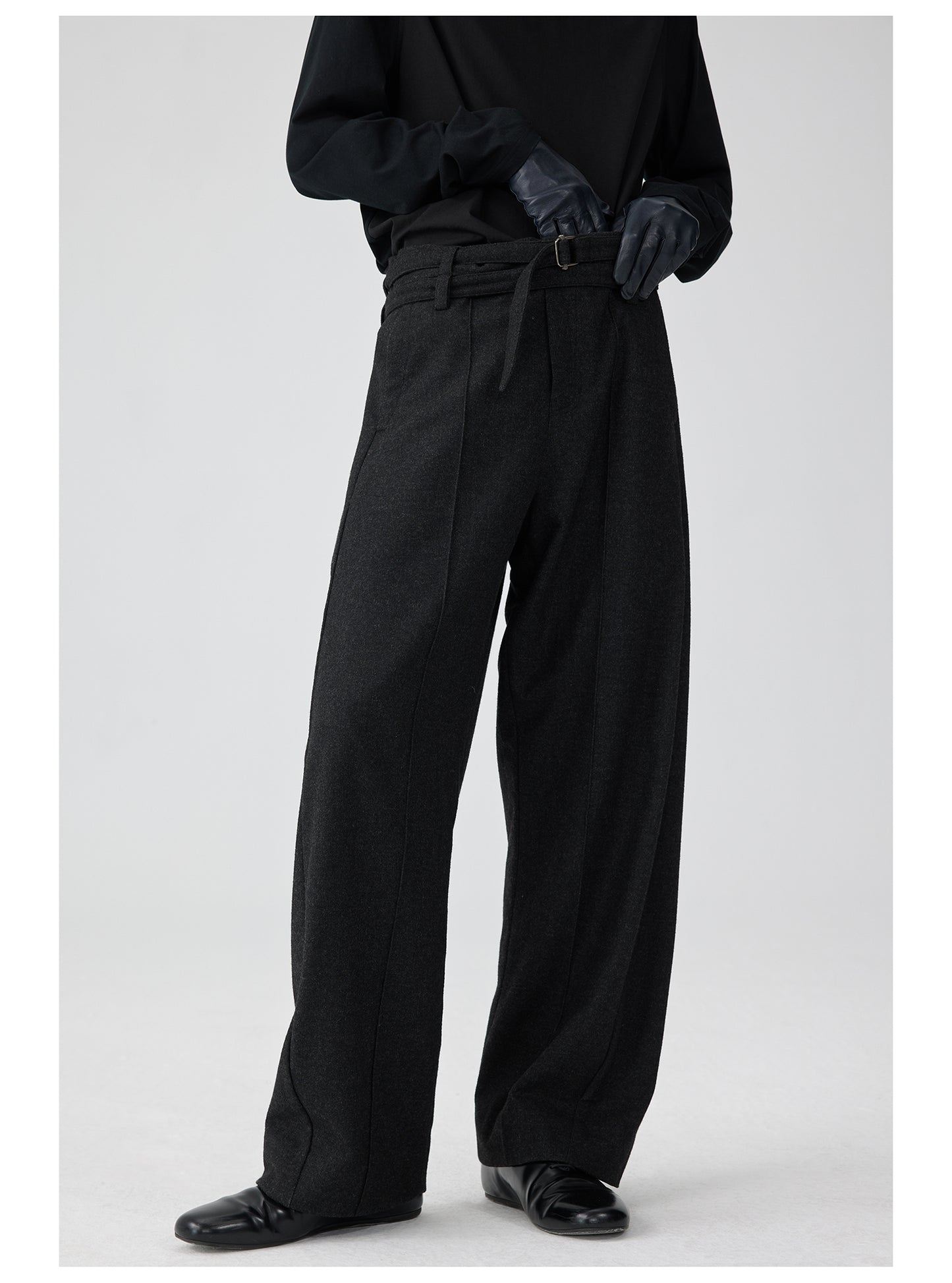 Double waistband wool casual pants