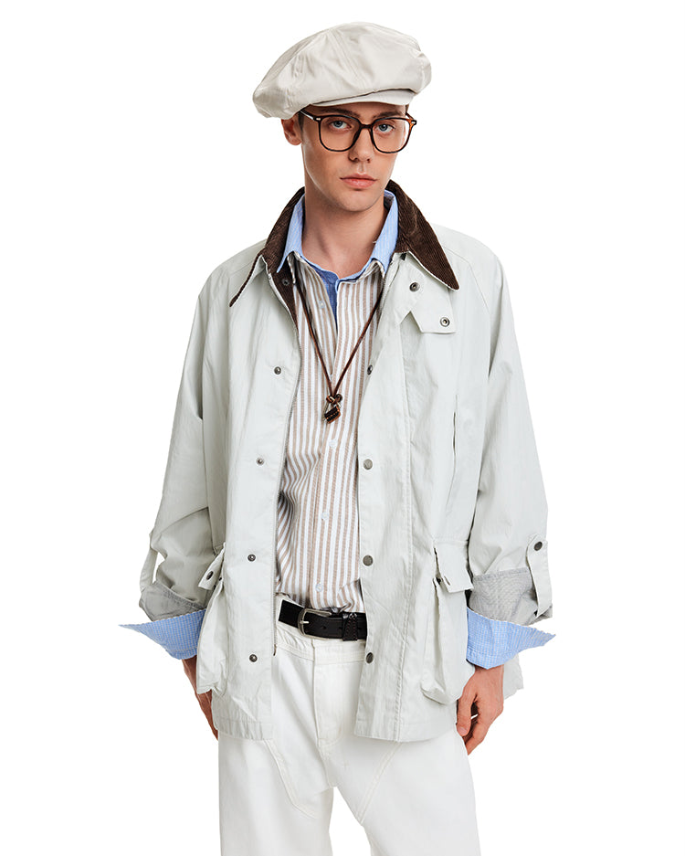 Patchwork Corduroy Collar Jacket