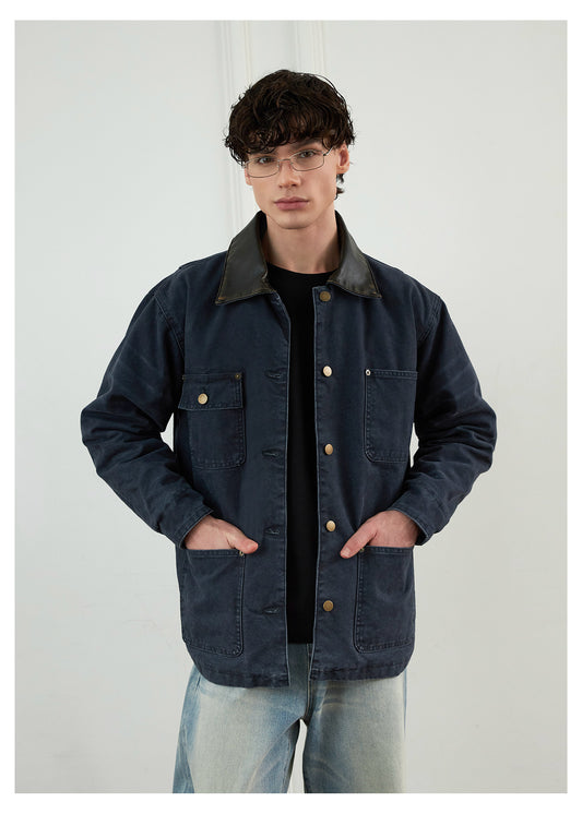 Canvas Leather Collar Jacket