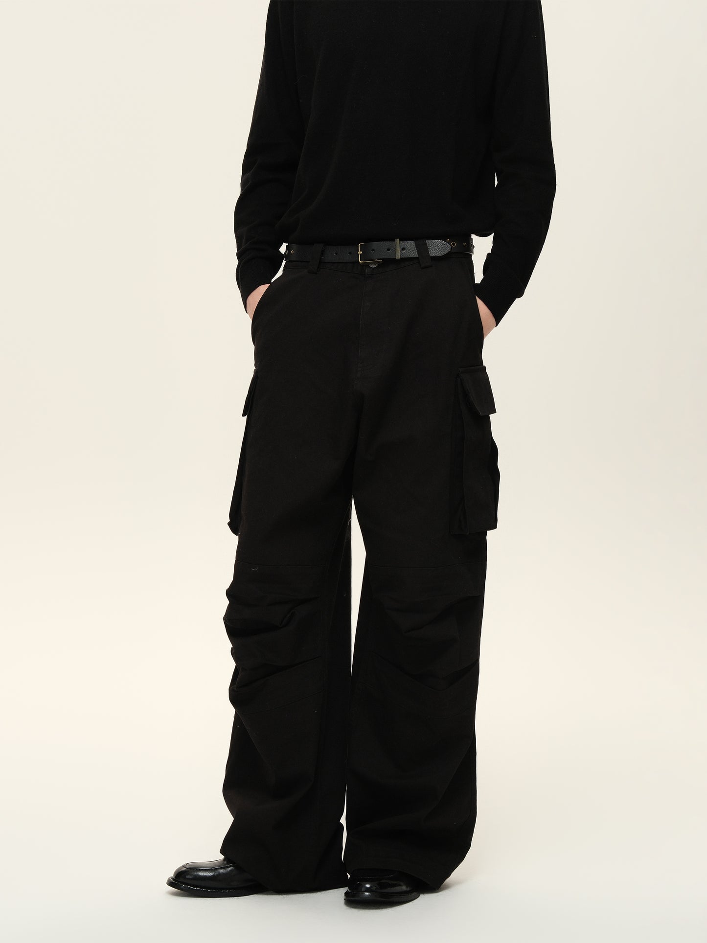 Knee-pleated Washed Casual Pants