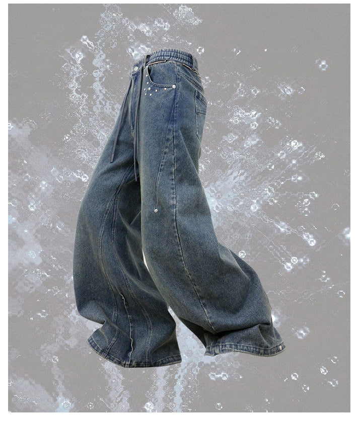 Reverse-Pleated Washed Denim